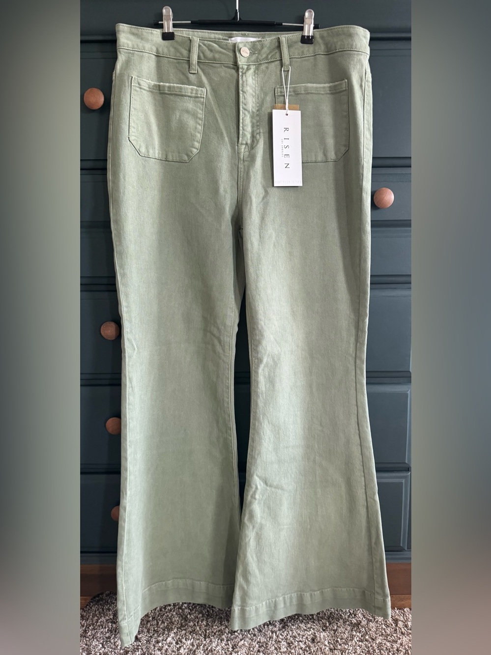 Risen Sedona Patch Pocket Olive Green Wide-Leg Jeans NWT